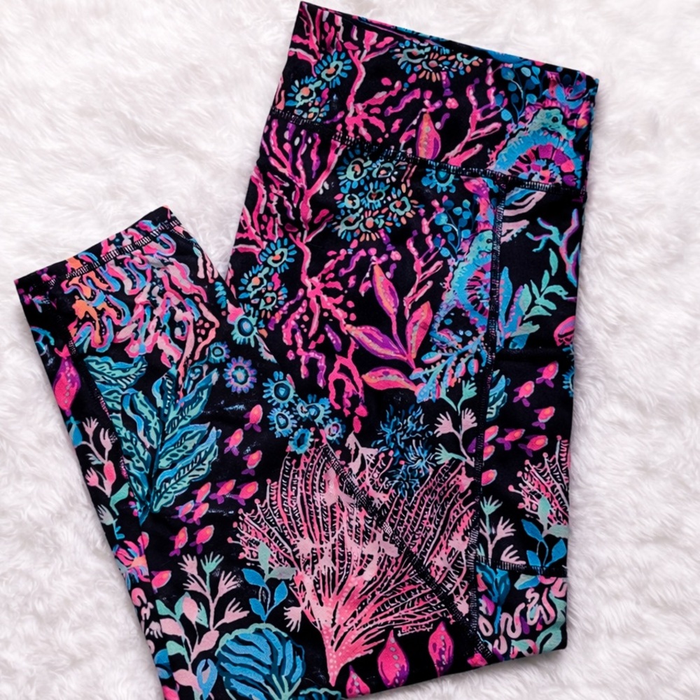 🌴Lilly Pulitzer Luxletic Weekender High Rise Leggings XXL Coral Reef Print 🐚 🪸